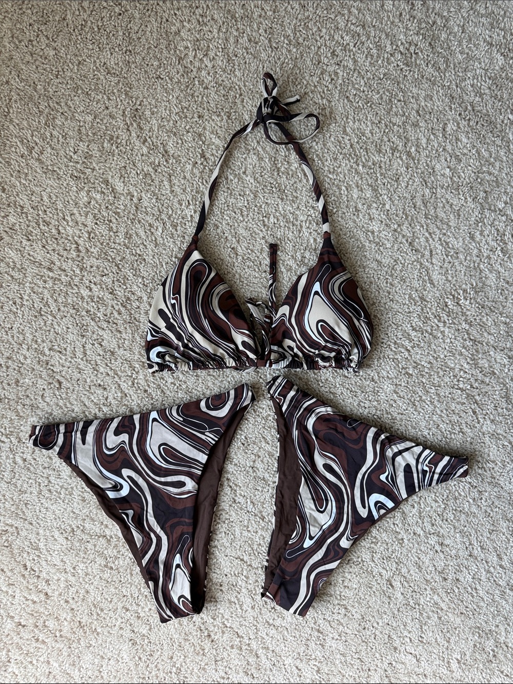 Toluca Brown and White Swirl Halter Bikini Set